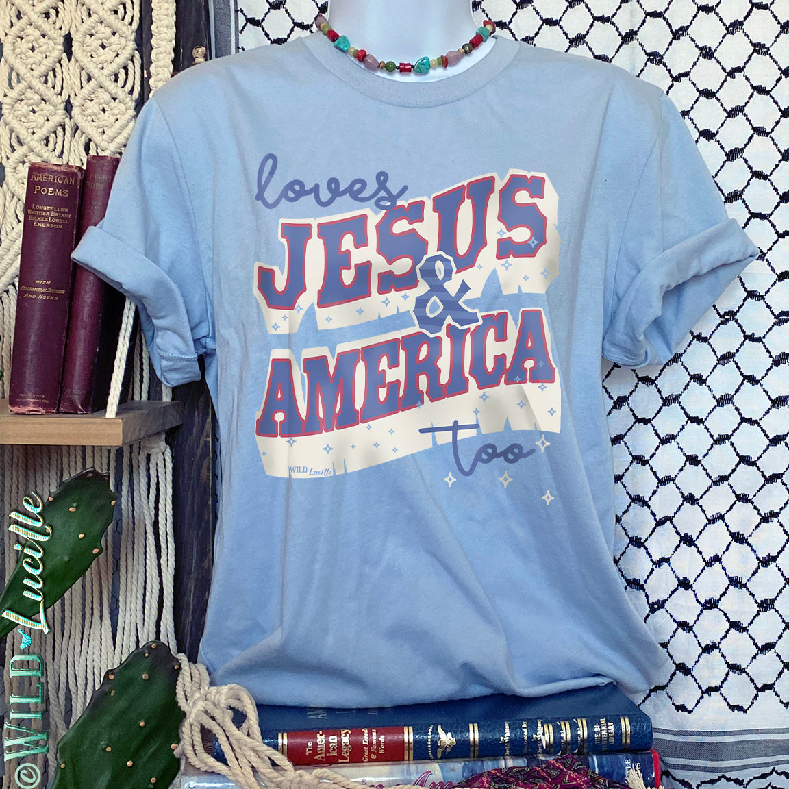 loves jesus america too patriotic wholesale graphic shirts