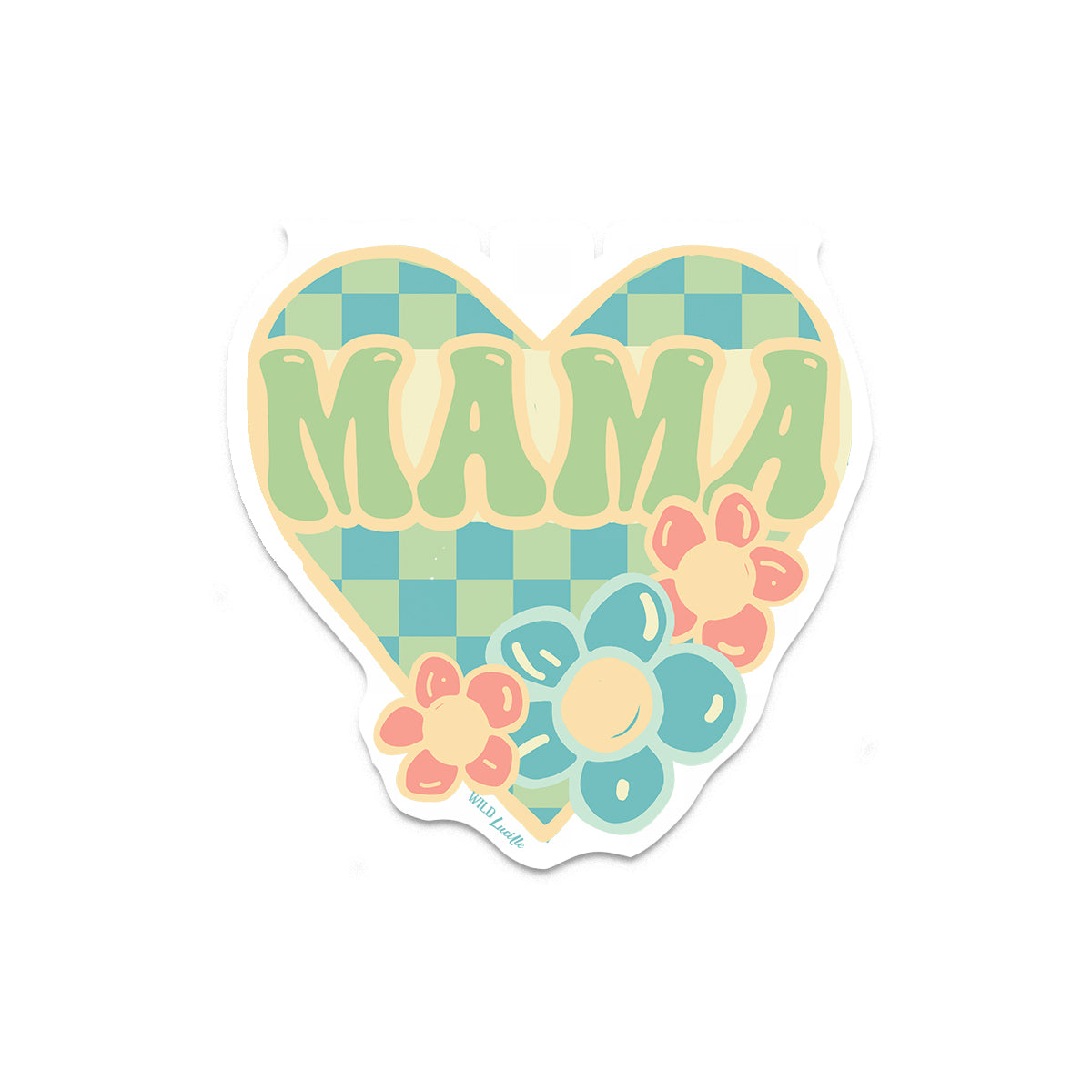 Checkered Retro Mama Heart - Vinyl Sticker Decals
