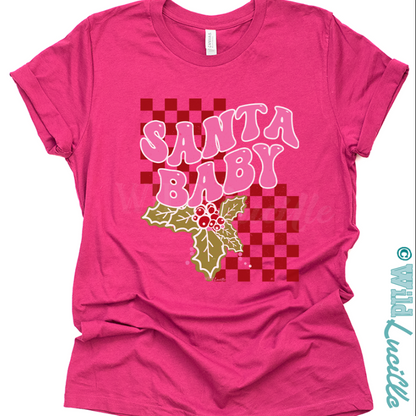 Red Checkered Santa Baby - Christmas Graphic Tee-shirt