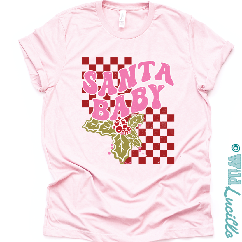 Red Checkered Santa Baby - Christmas Graphic Tee-shirt