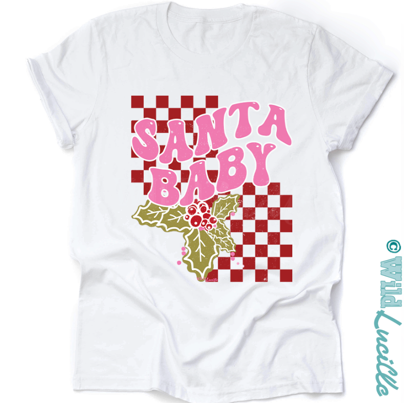 Red Checkered Santa Baby - Christmas Graphic Tee-shirt