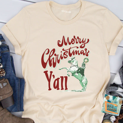 Merry Christmas Y'all Cowgirl - Natural Graphic Print Tees