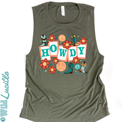 Retro Howdy - Western Women's Graphic Tank Tops