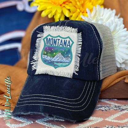 Montana Souvenir Canvas Patch Print Trucker Hats