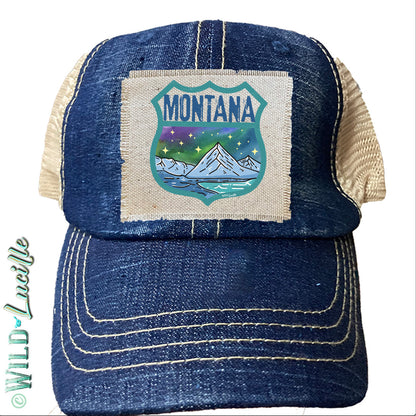 Montana Souvenir Canvas Patch Print Trucker Hats