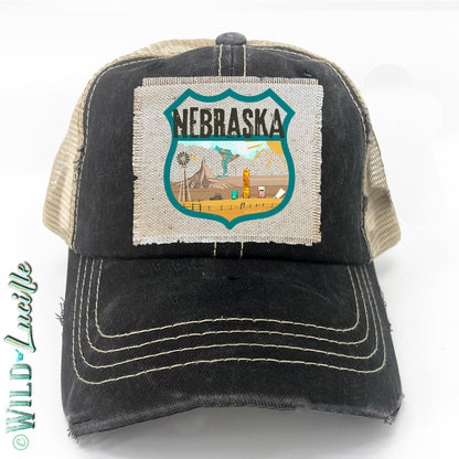 Nebraska Souvenir Canvas Patch Print Trucker Hats