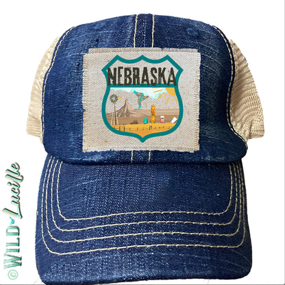 Nebraska Souvenir Canvas Patch Print Trucker Hats