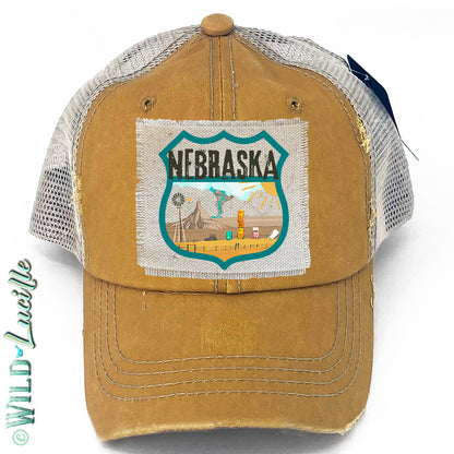 Nebraska Souvenir Canvas Patch Print Trucker Hats