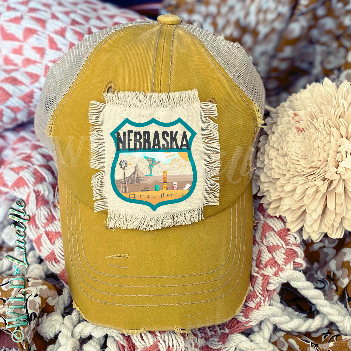 Nebraska Souvenir Canvas Patch Print Trucker Hats