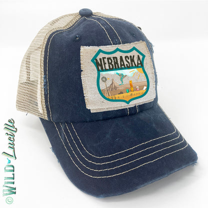 Nebraska Souvenir Canvas Patch Print Trucker Hats