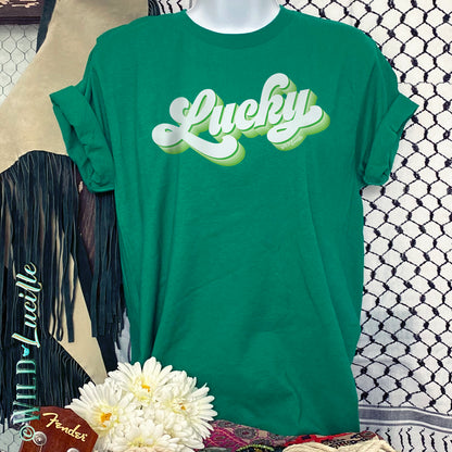 Lucky Green Retro - St Patrick's Day Graphic Print Tees