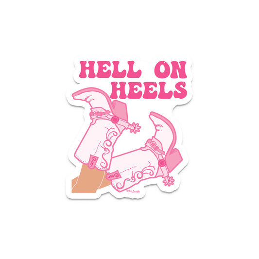 Hell On Heels Pink Boots - Western Vinyl Sticker Decals