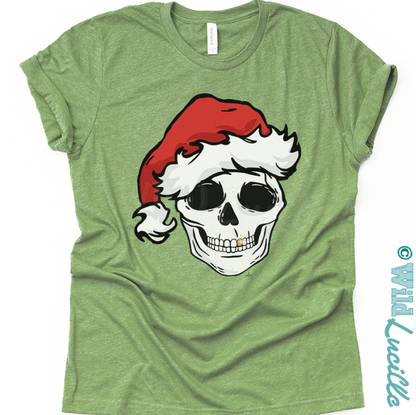 Skull Santa - Faux Glitter Christmas Graphic Print Tees