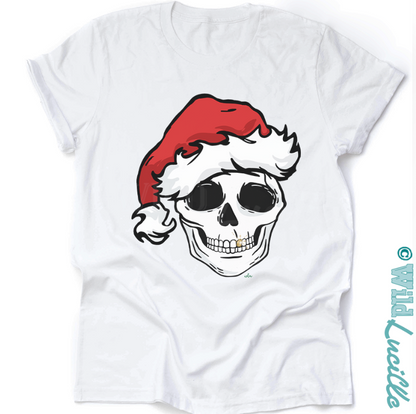 Skull Santa - Faux Glitter Christmas Graphic Print Tees