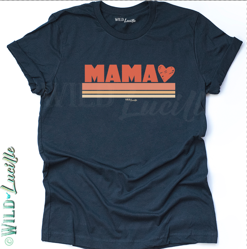 Mama Heart Retro Stripes - Graphic Print Mom Tees