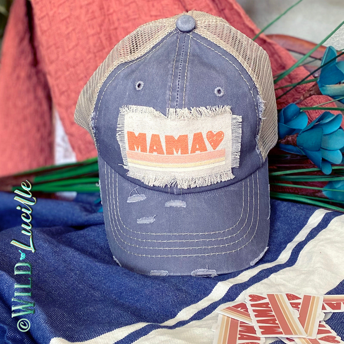 Mama Heart - Canvas Patch Printed Trucker Hat Caps