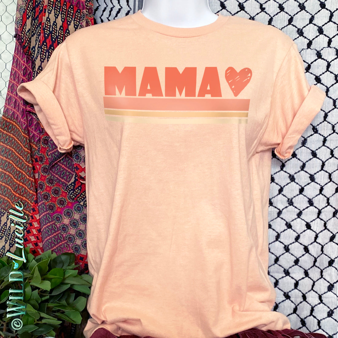 Mama Heart Retro Stripes - Graphic Print Mom Tees