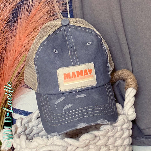 Mama Heart - Canvas Patch Printed Trucker Hat Caps