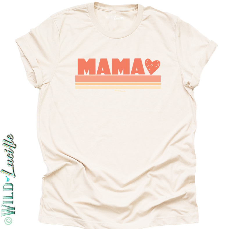 Mama Heart Retro Stripes - Graphic Print Mom Tees