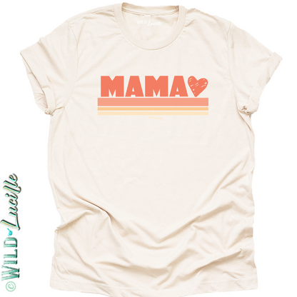 Mama Heart Retro Stripes - Graphic Print Mom Tees