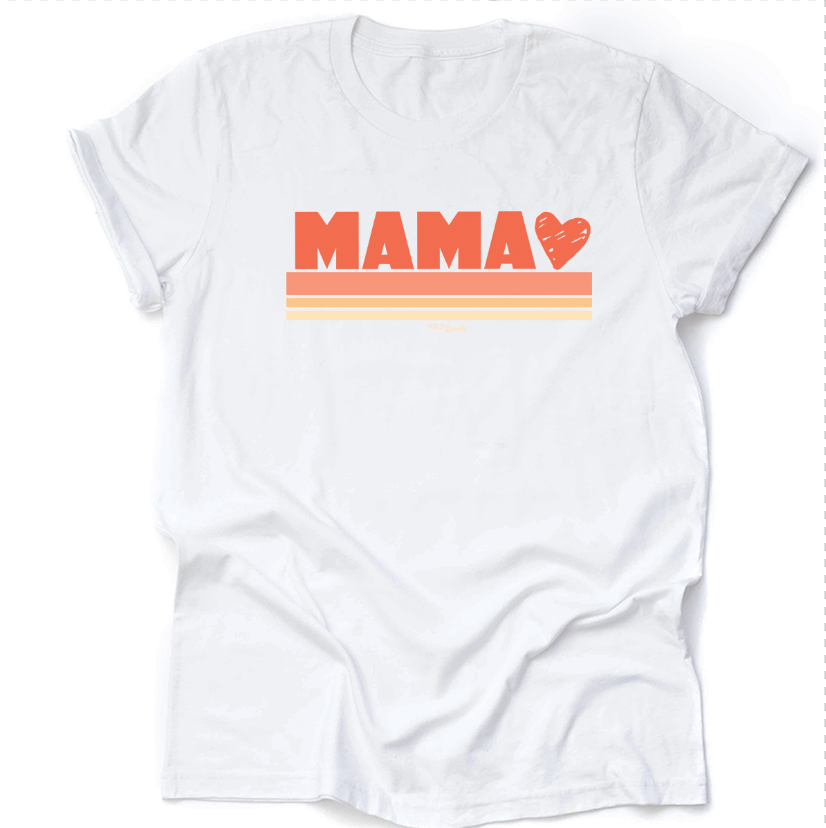 Mama Heart Retro Stripes - Graphic Print Mom Tees