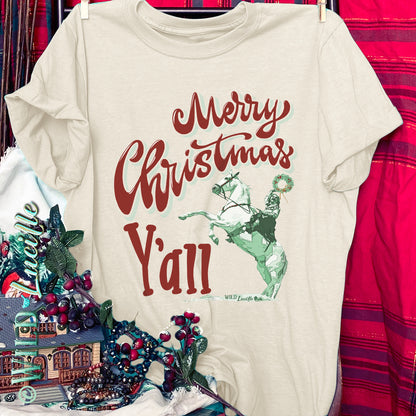 Merry Christmas Y'all Cowgirl - Natural Graphic Print Tees