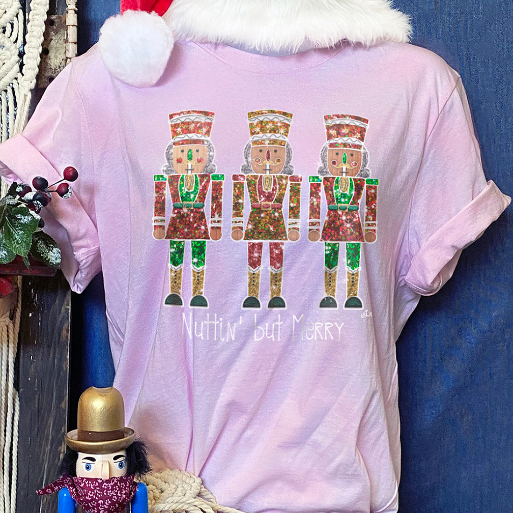 Nuttin' But Merry - Faux Glitter Nutcrackers Printed Tees