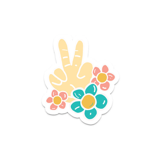Peace Sign Hand and Daisies - Retro Vinyl Sticker Decals