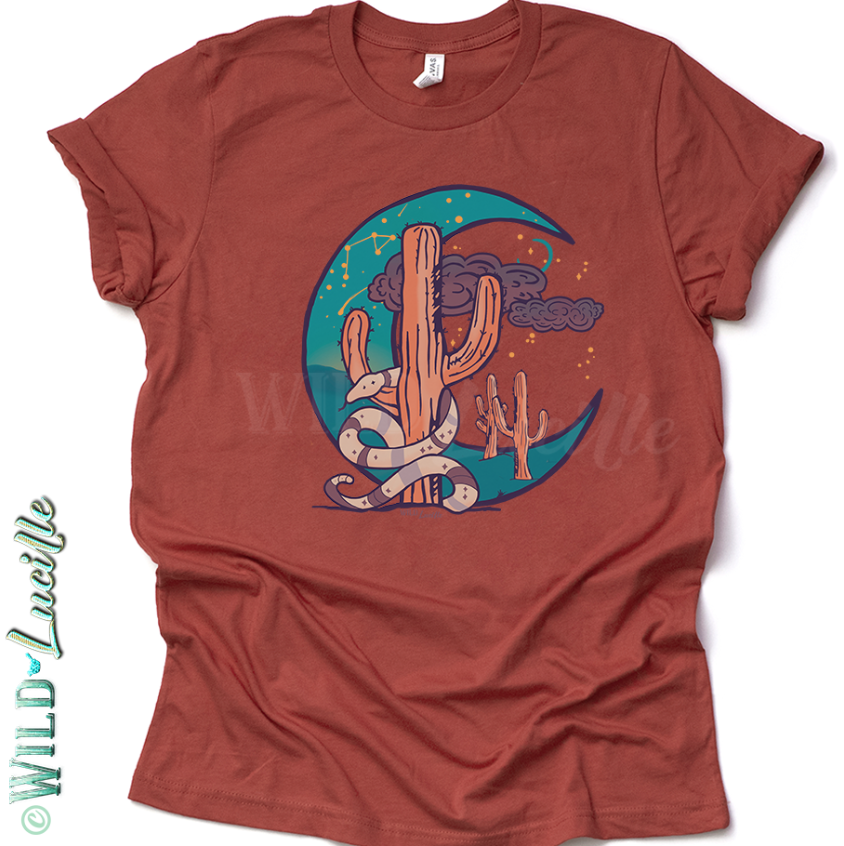 Rattlesnake Moon - Hand drawn Western Unisex Graphic Tees