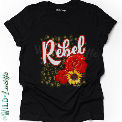 Rebel Rose - Retro Leopard Graphic Print Crewneck Tees