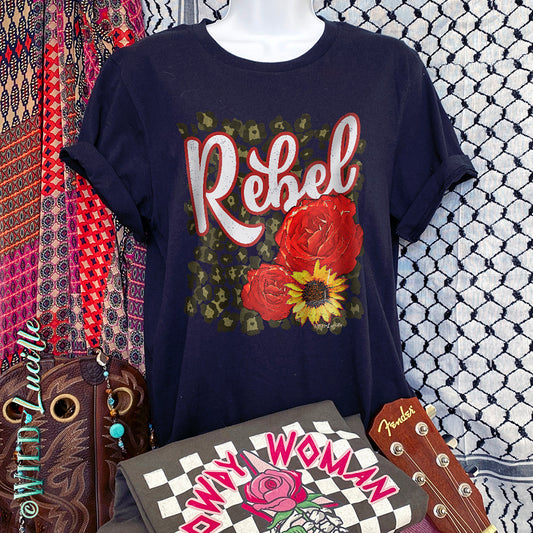 Rebel Rose - Retro Leopard Graphic Print Crewneck Tees