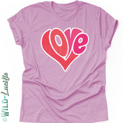 Retro Love Heart Print - Graphic Unisex Crewneck Tees