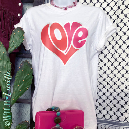 Retro Love Heart Print - Graphic Unisex Crewneck Tees