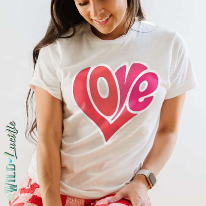 Retro Love Heart Print - Graphic Unisex Crewneck Tees