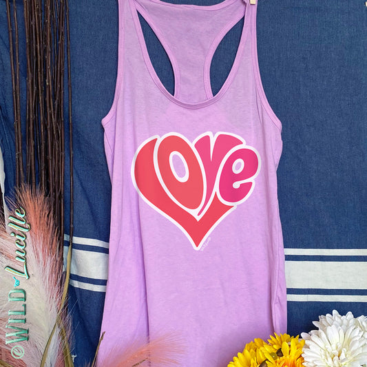 Retro Love Heart - Womens Graphic Tank Tops