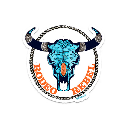 Rodeo Rebel Turquoise Skull - Western Vinyl Sticker Decals