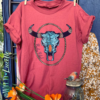 Rodeo Rebel Turquoise Skull - Western Punchy Graphic Tees