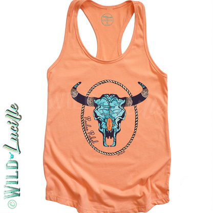 Rodeo Rebel Turquoise Skull - Women's Printed Tanks