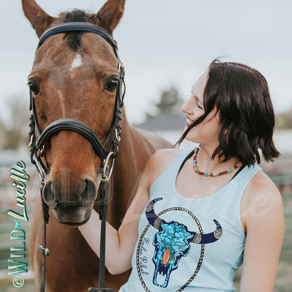 Rodeo Rebel Turquoise Skull - Women's Printed Tanks