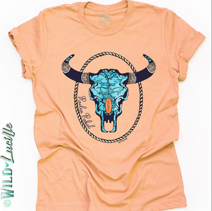 Rodeo Rebel Turquoise Skull - Western Punchy Graphic Tees