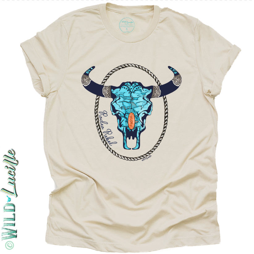 Rodeo Rebel Turquoise Skull - Western Punchy Graphic Tees