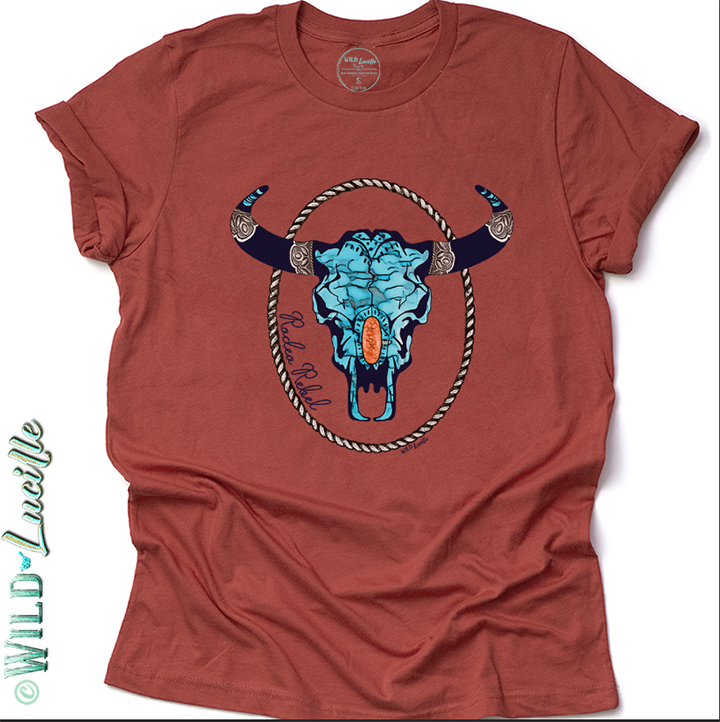 Rodeo Rebel Turquoise Skull - Western Punchy Graphic Tees