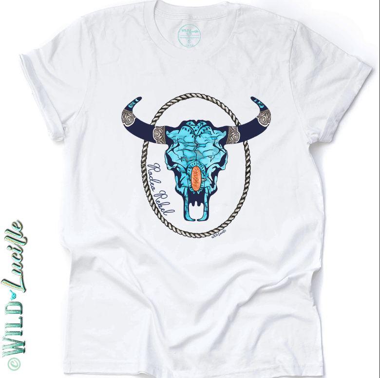 Rodeo Rebel Turquoise Skull - Western Punchy Graphic Tees