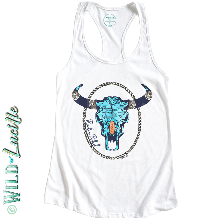 Rodeo Rebel Turquoise Skull - Women's Printed Tanks