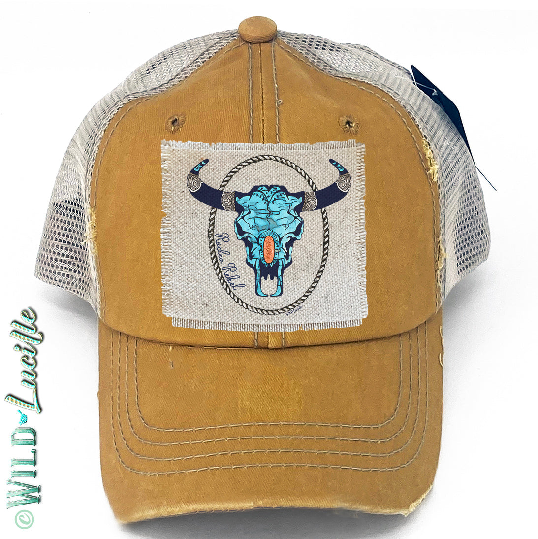 Rodeo Rebel Turquoise Skull - Trucker Hat Caps (more colors)