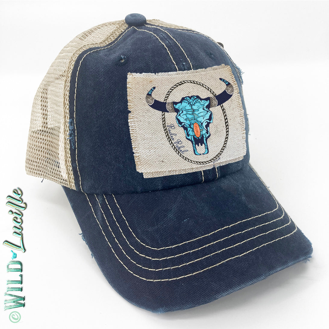 Rodeo Rebel Turquoise Skull - Trucker Hat Caps (more colors)