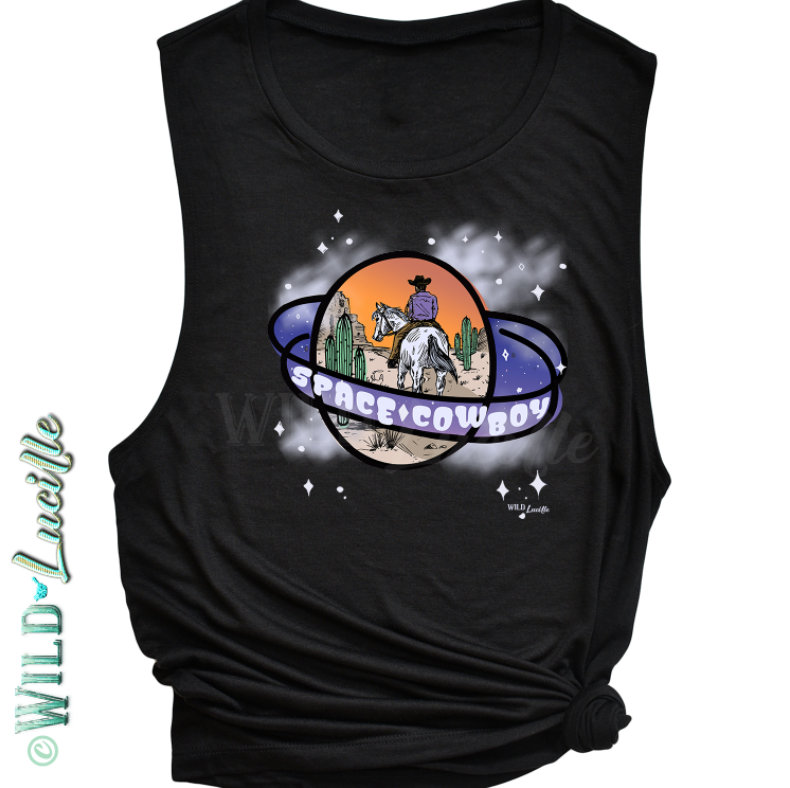 Space Cowboy - Graphic Print Racerback Tank Tops