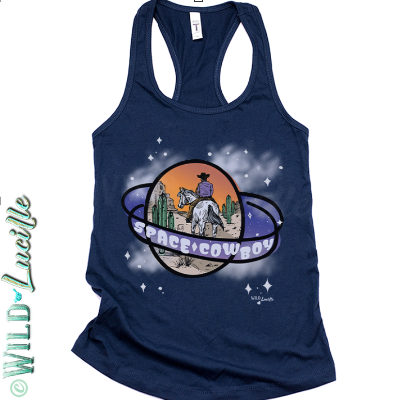 Space Cowboy - Graphic Print Racerback Tank Tops