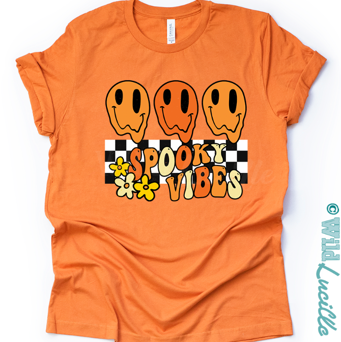 Spooky Vibes Checkered Ghosts - Halloween Graphic Tees