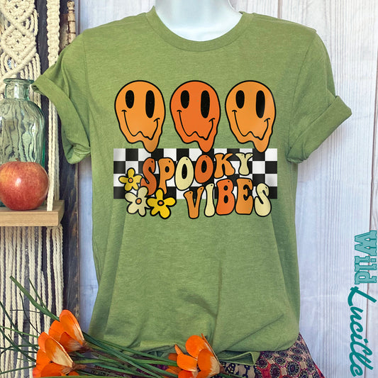 Spooky Vibes Checkered Ghosts - Halloween Graphic Tees